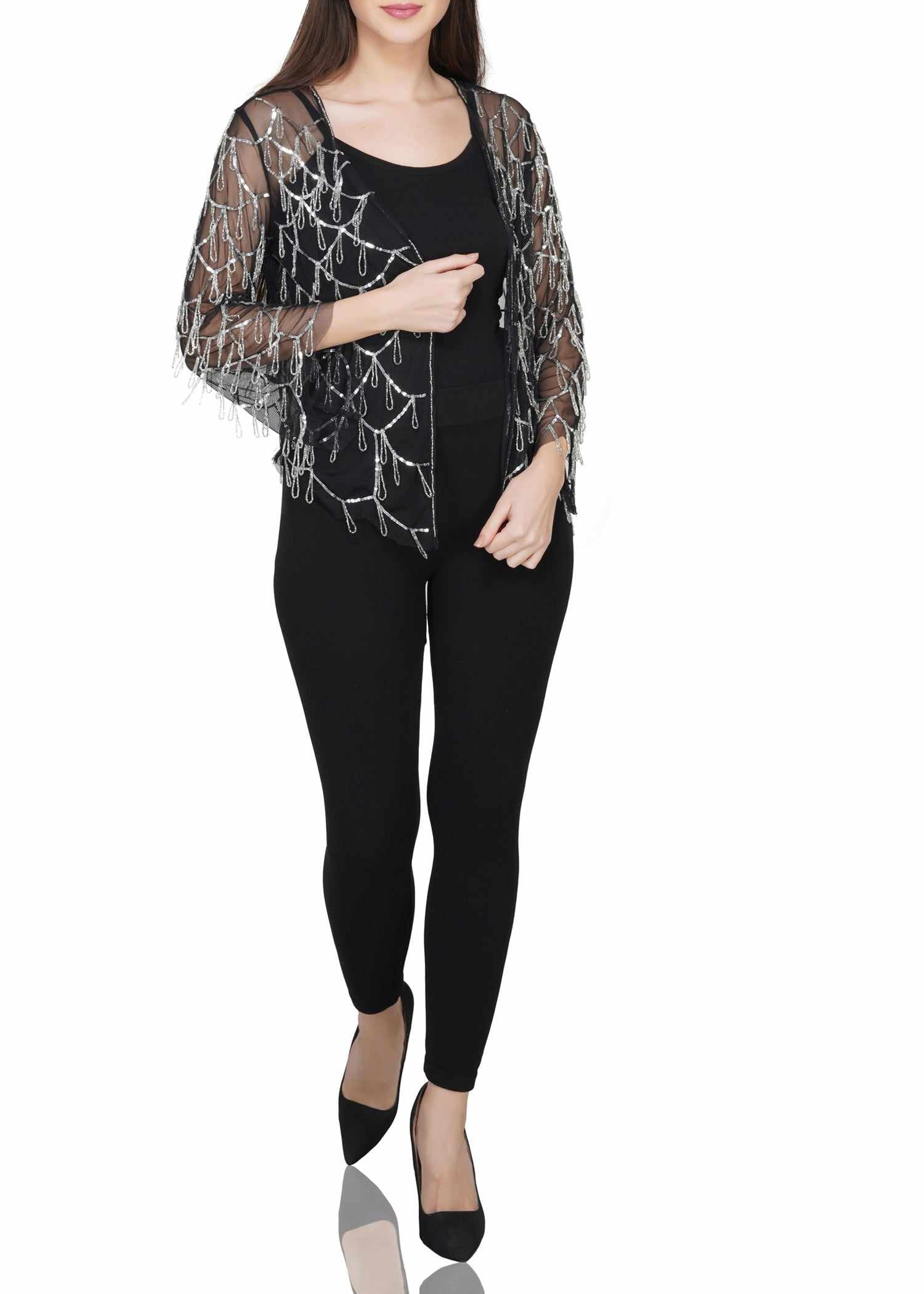 silver beads shrug  