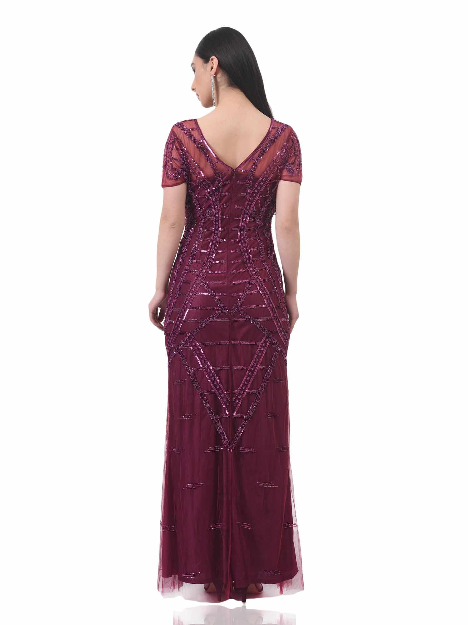 wine on wine embellished gown