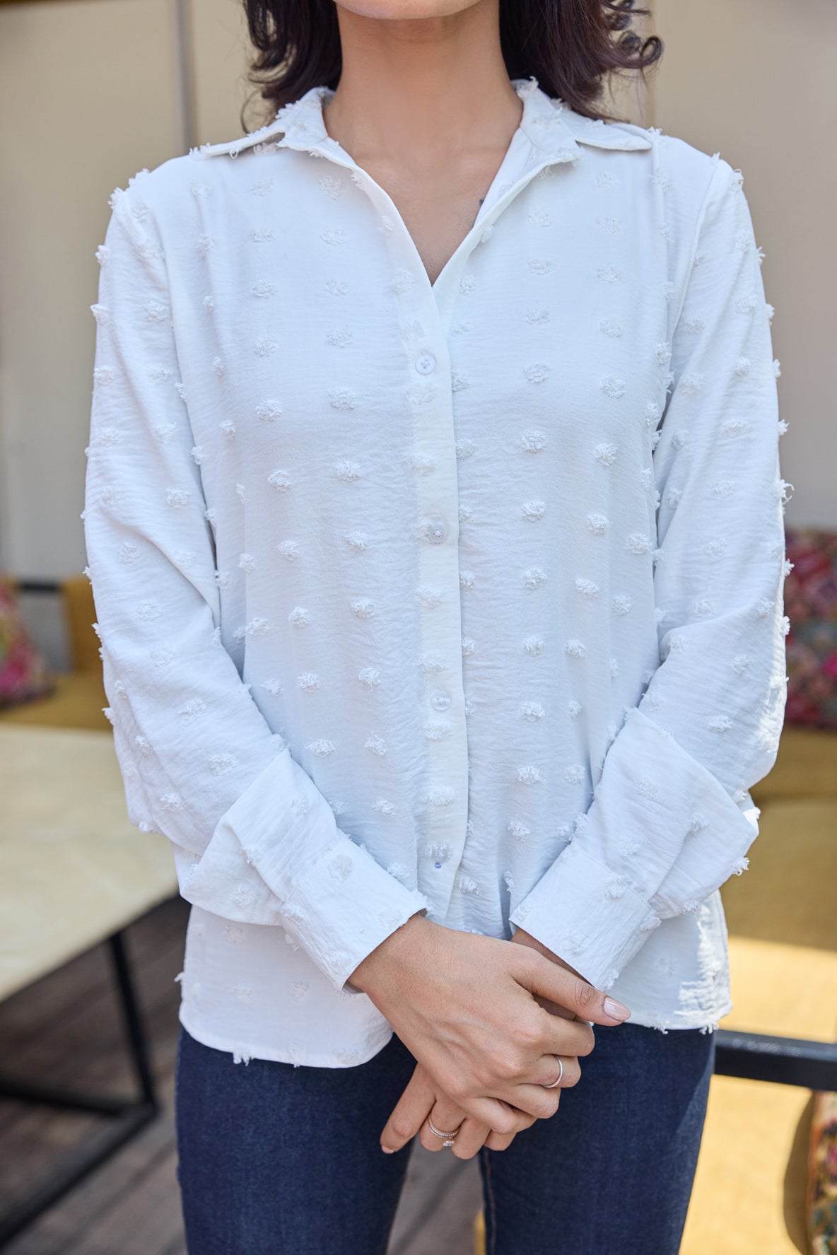 Oversize Swiss Dot Rayon Shirt