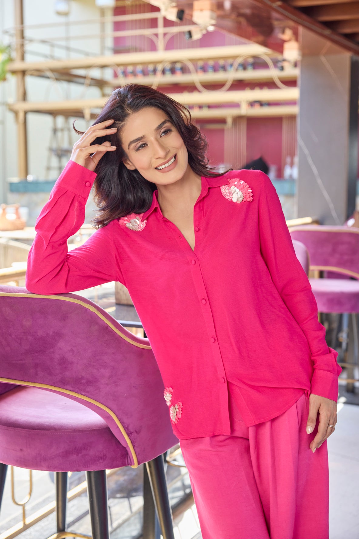 Studded Luxury Fuchsia Pink Shirt