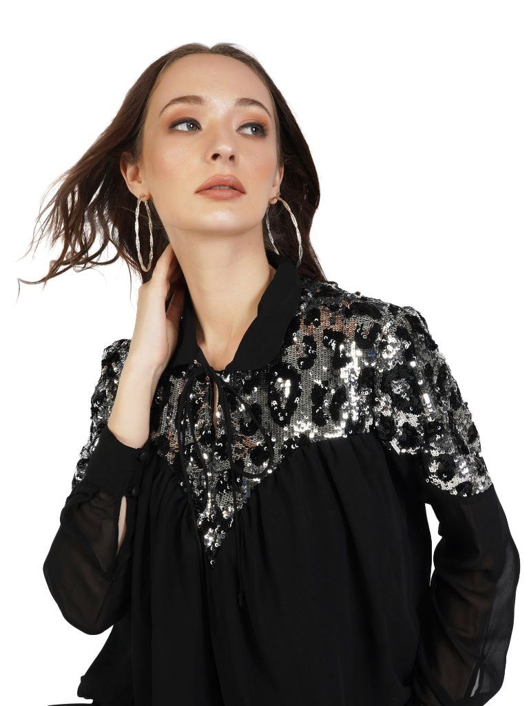 sequin yoke top
