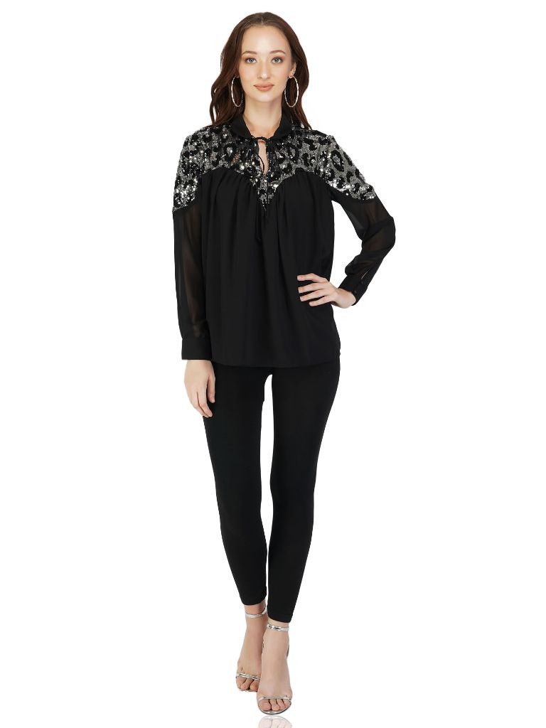 Sequin Yoke Top