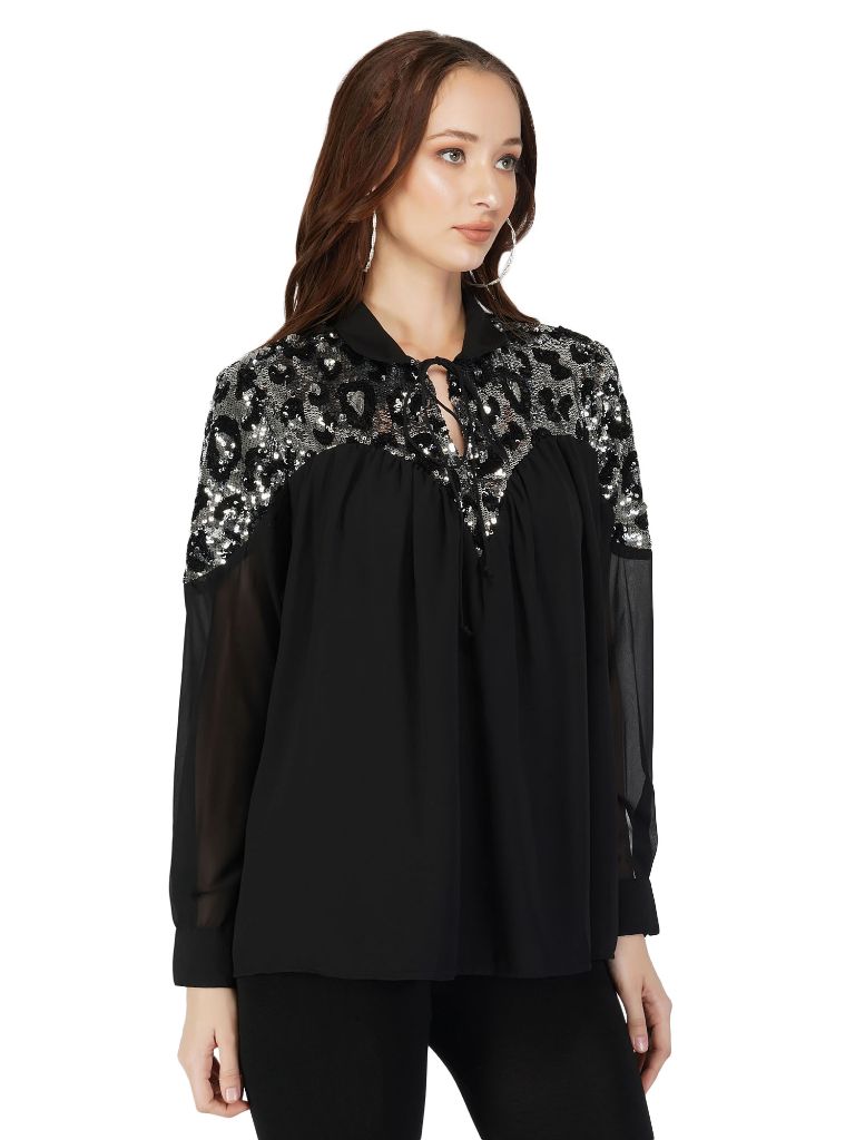 Sequin Yoke Top