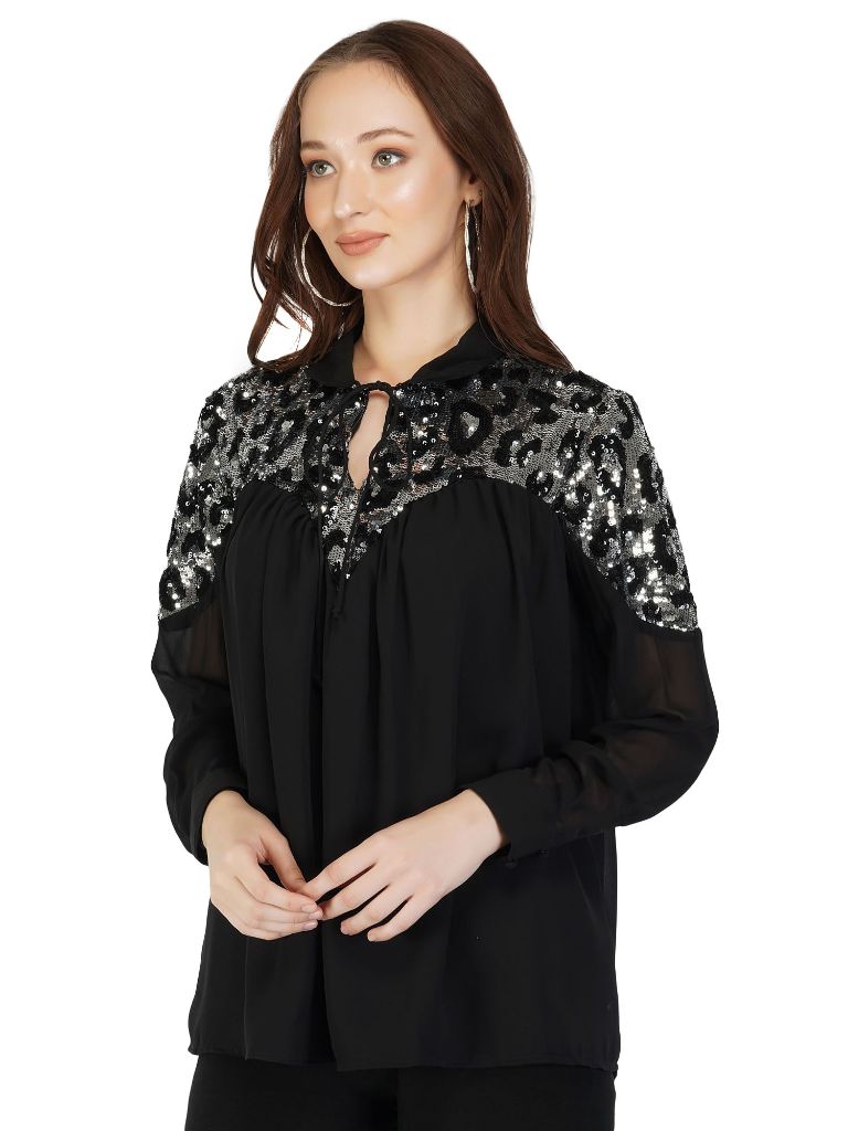 Sequin Yoke Top