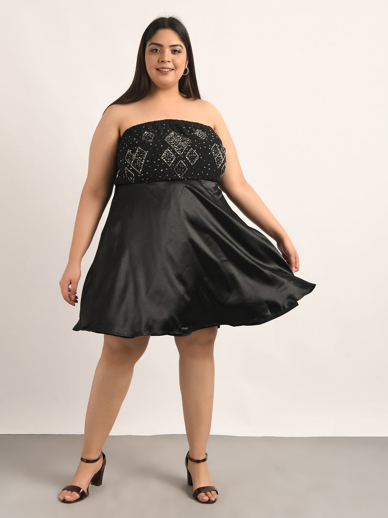 Attic Curves Black Tube Embroidered Dress