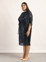 Attic Curves Drop Waist Blue Sequin Dress