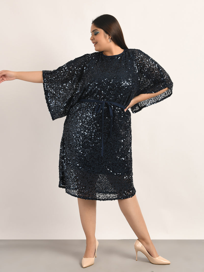 Attic Curves Drop Waist Blue Sequin Dress