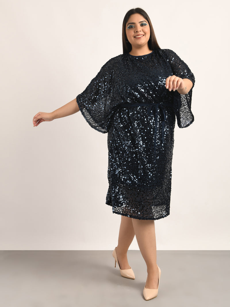 Attic Curves Drop Waist Blue Sequin Dress