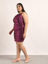 Attic Curves Hot Pink Ruched Cowl Neckline Dress