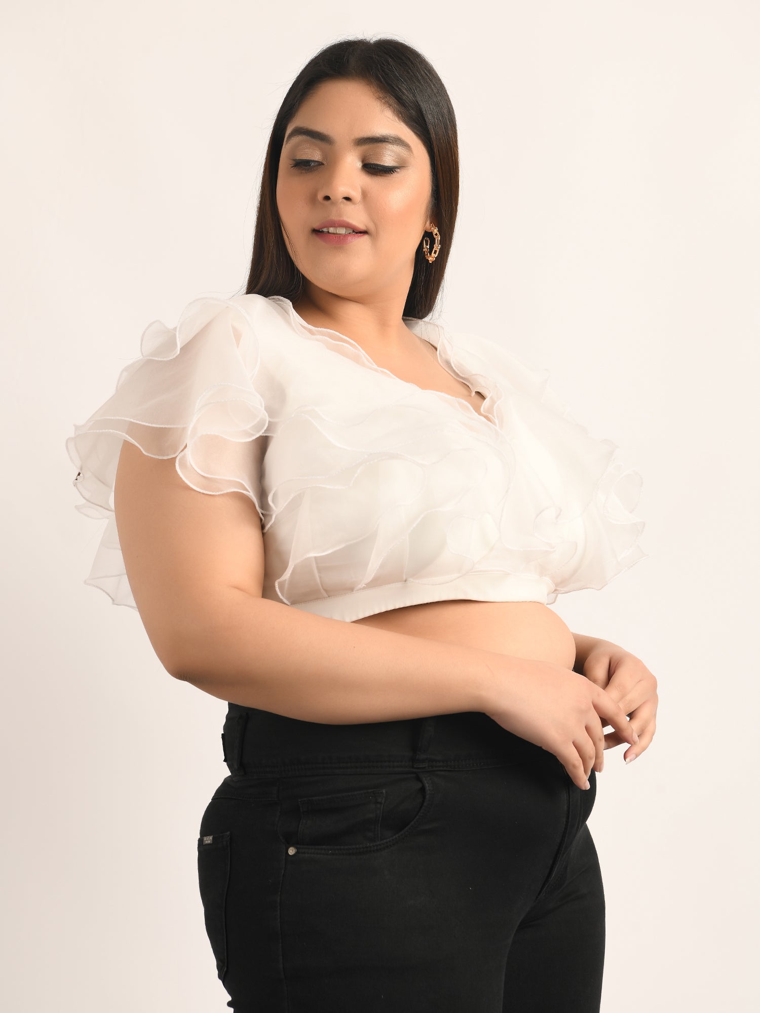 attic curves playful ruffles white crop top