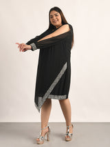 Attic Curves Asymmetric Hem Cold Sleeve Dress