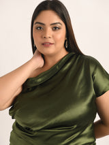 Attic Curves Shiny Satin Ruched Top