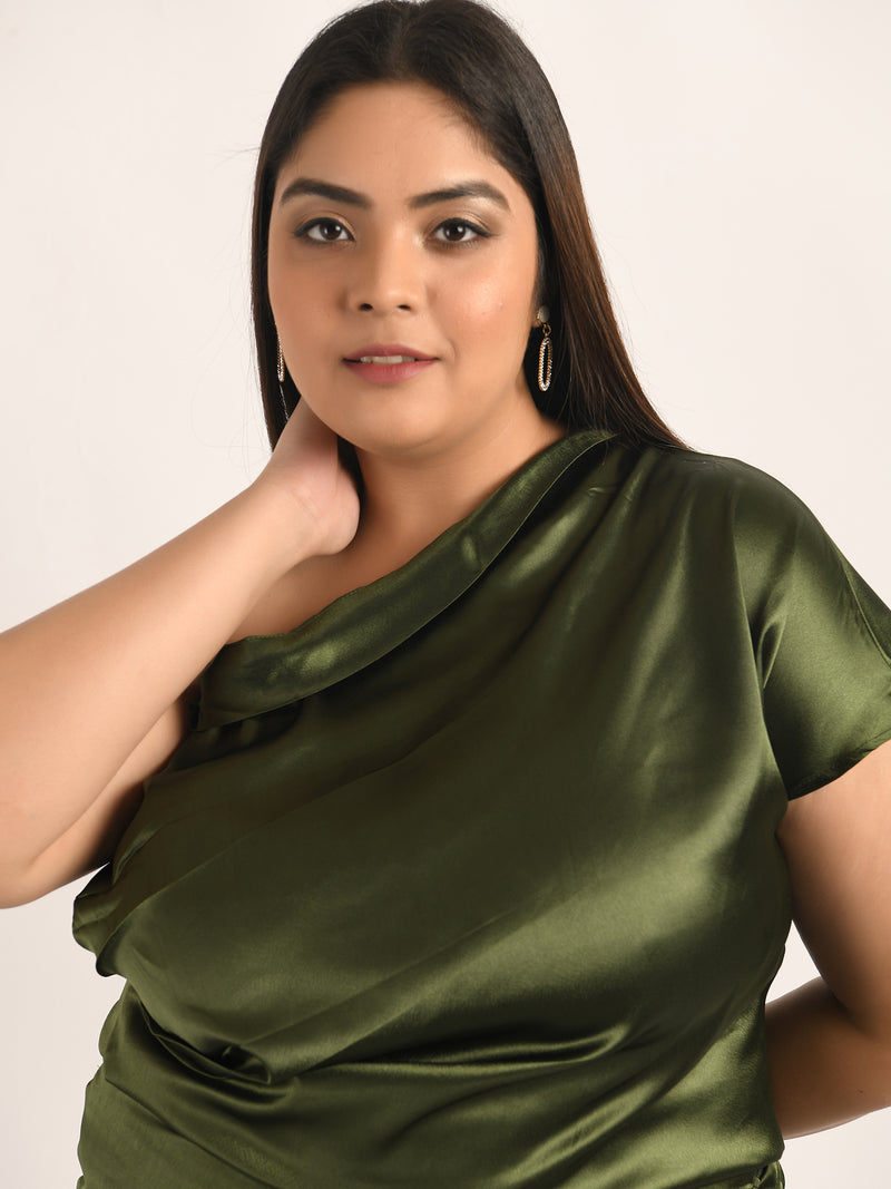 Attic Curves Shiny Satin Ruched Top