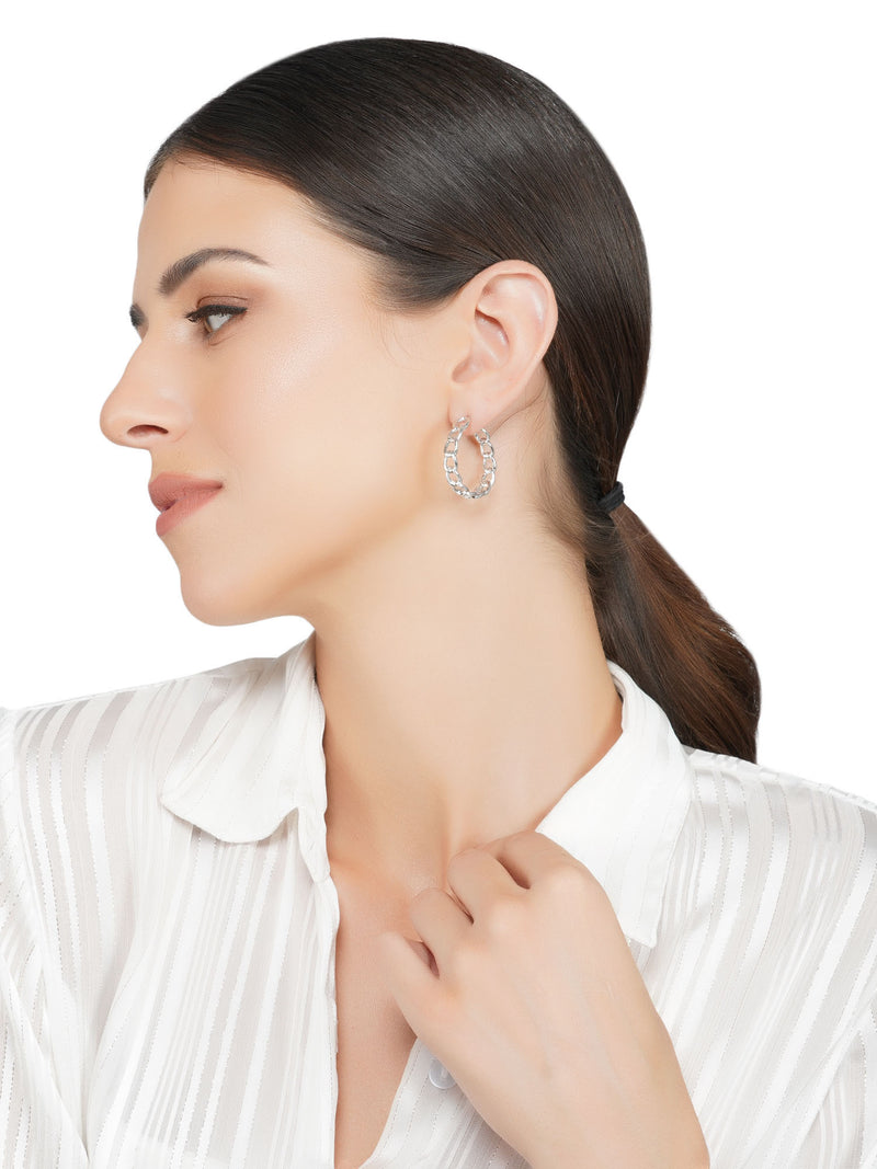 Chain Hoop Silver Earrings