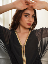 Gold Embroidered Black Kaftan Dress
