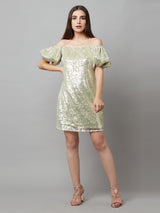 Glistening Puffed Sleeve Dress