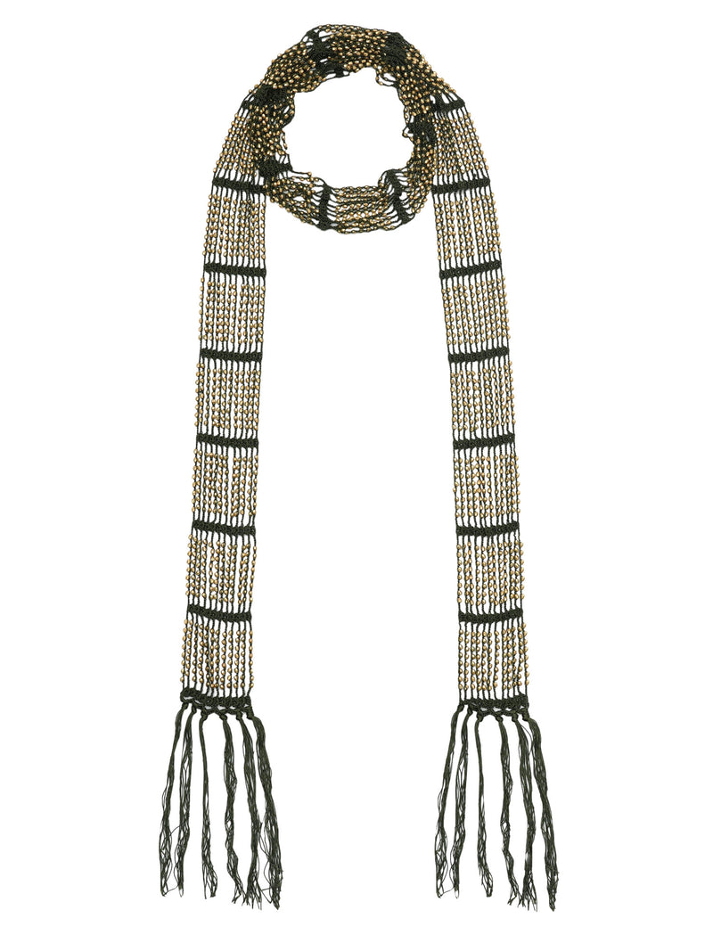 Fern Green Intricate Gold Beaded  Scarf