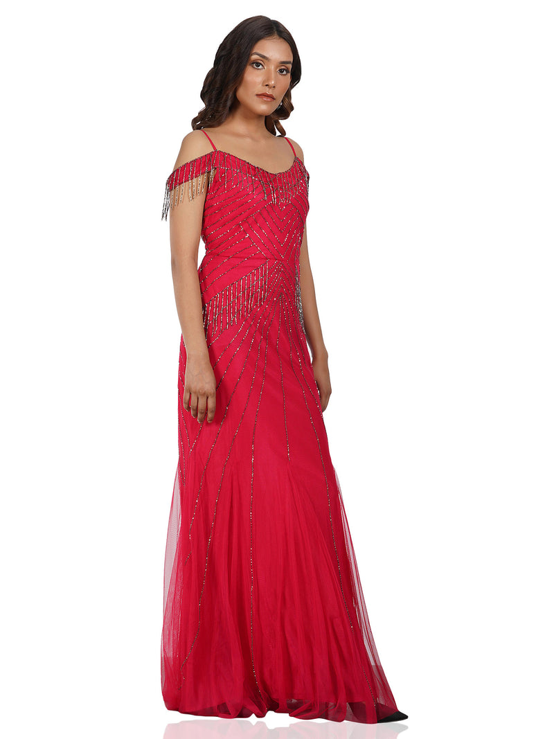 Cherry red beaded gown