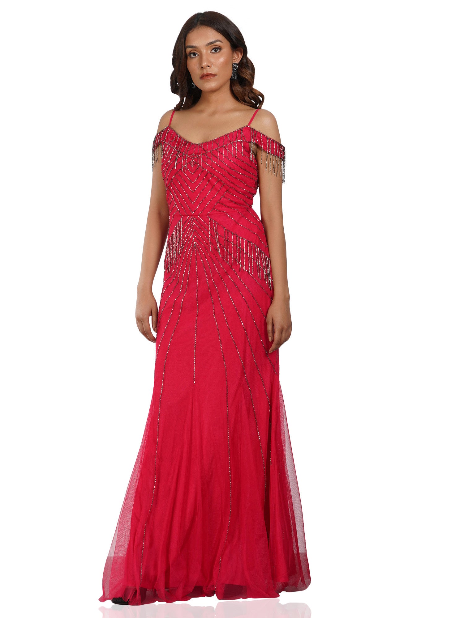 cherry red beaded gown