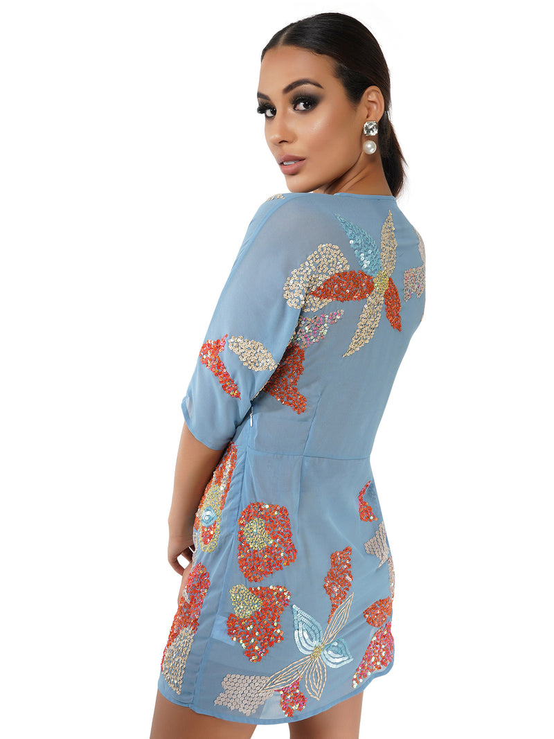 Contrast Flower Embroidery Mini