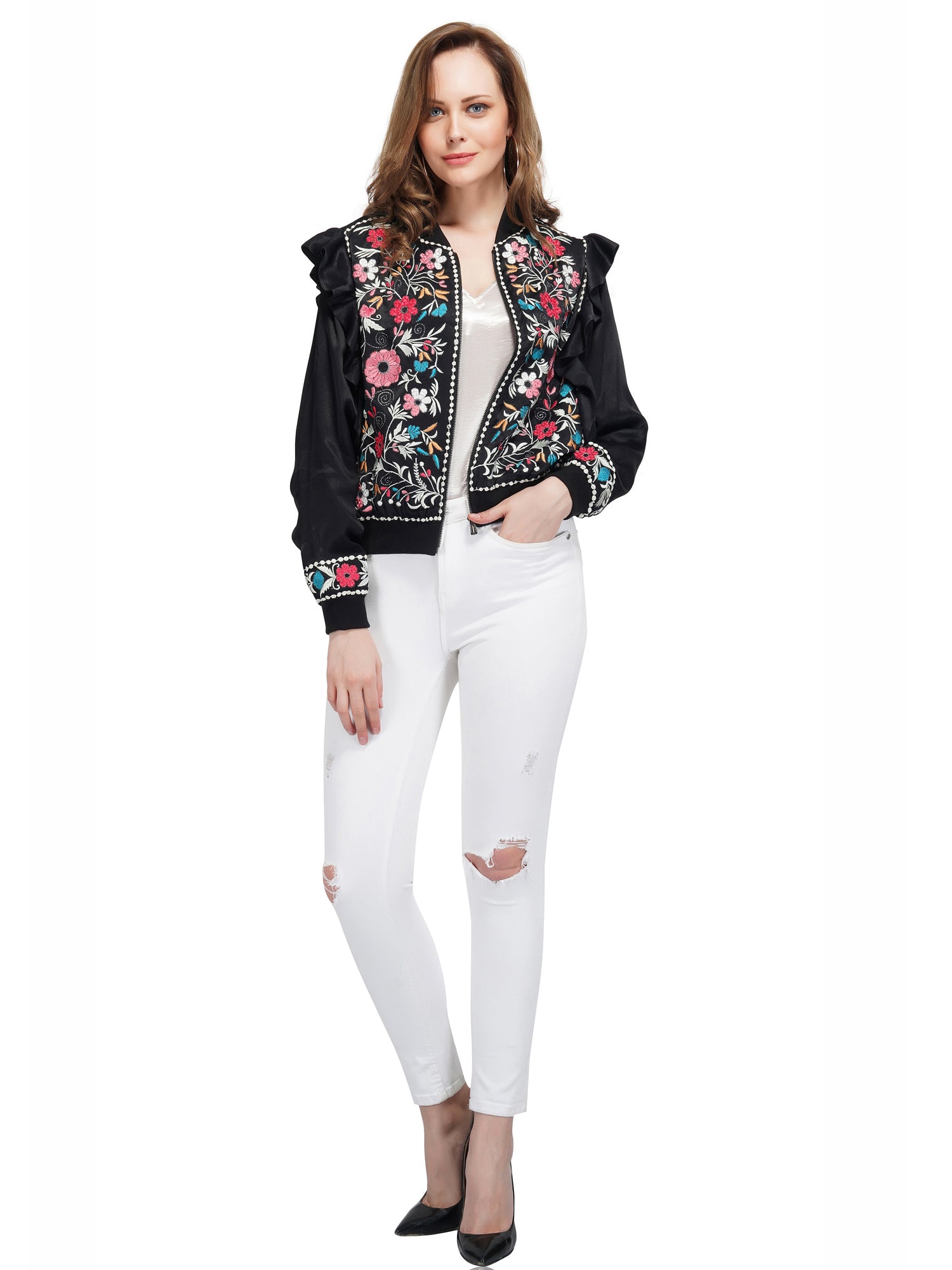 embriodery front viscose jacket