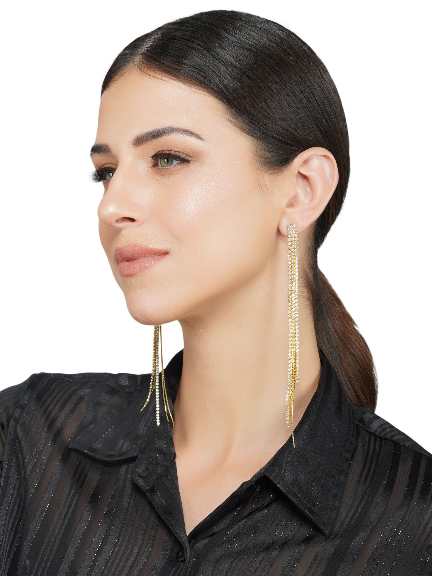 silver gold long sparkling earrings