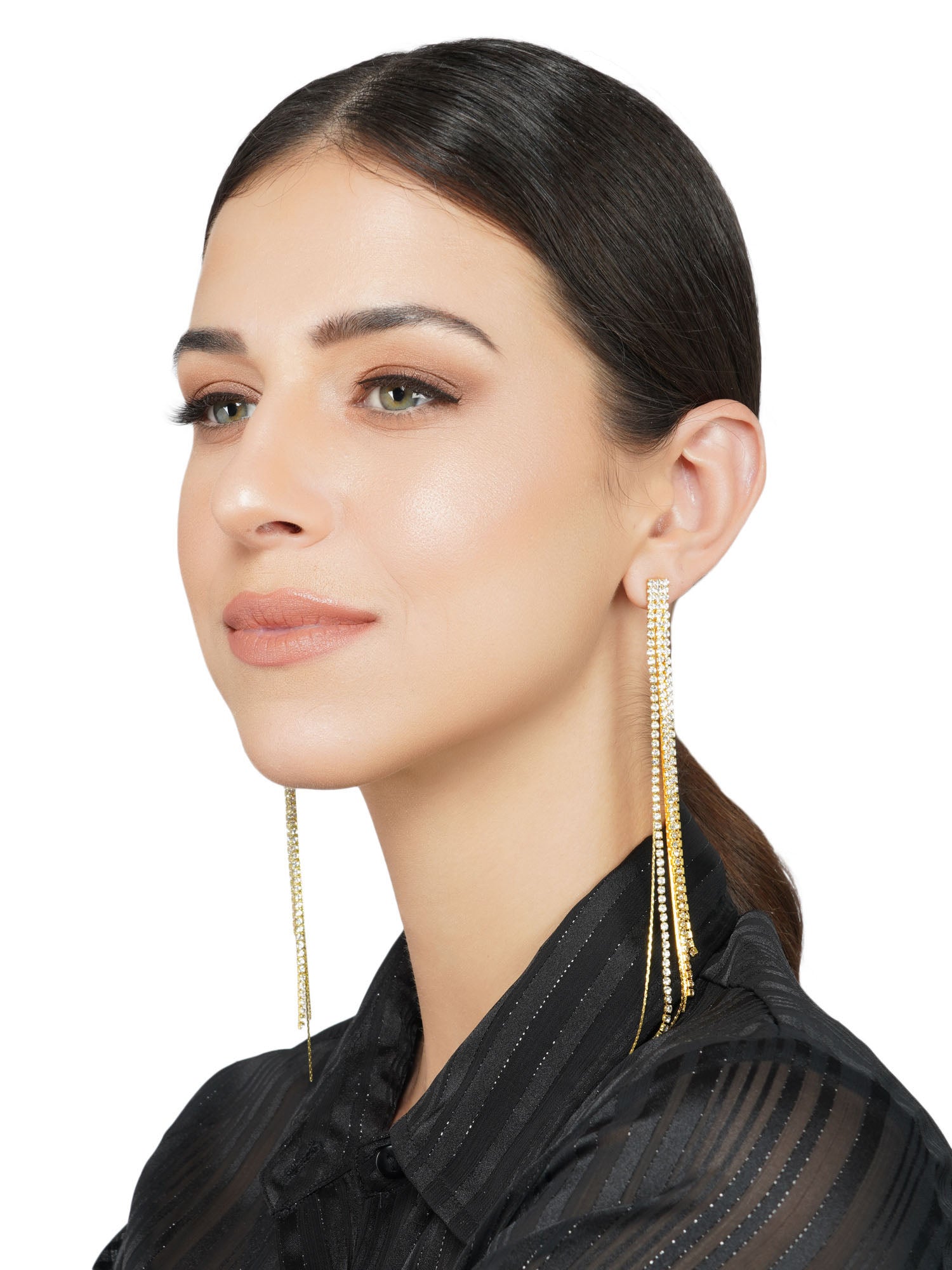 silver gold long sparkling earrings