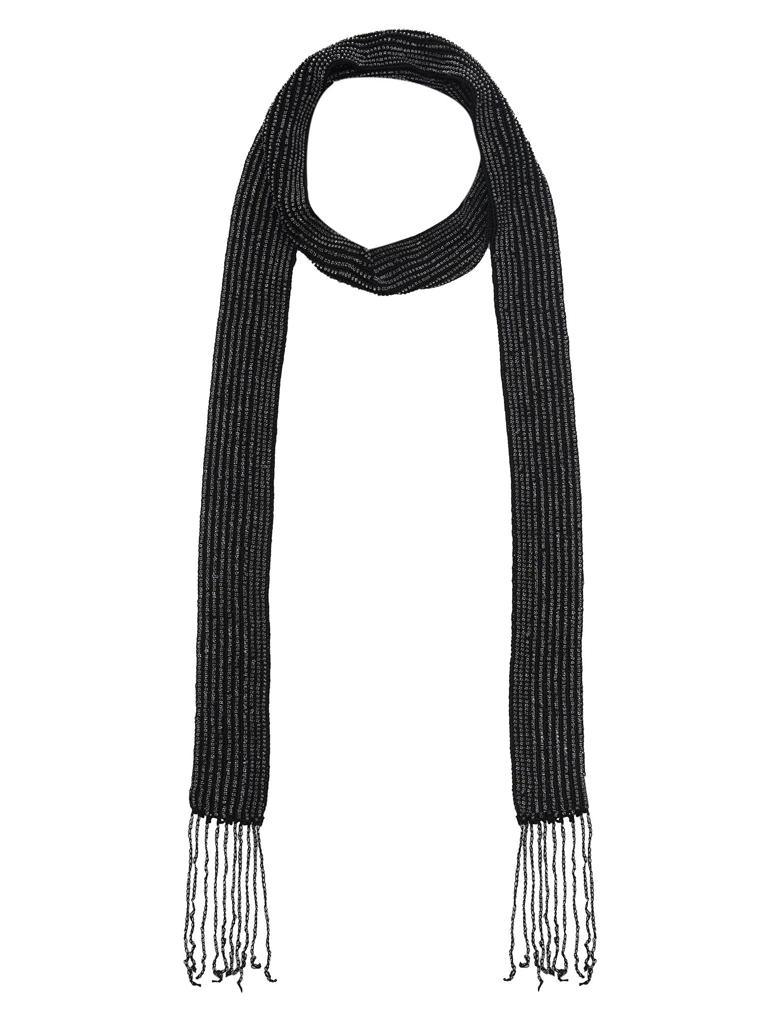 black macrame bugle beaded scarf