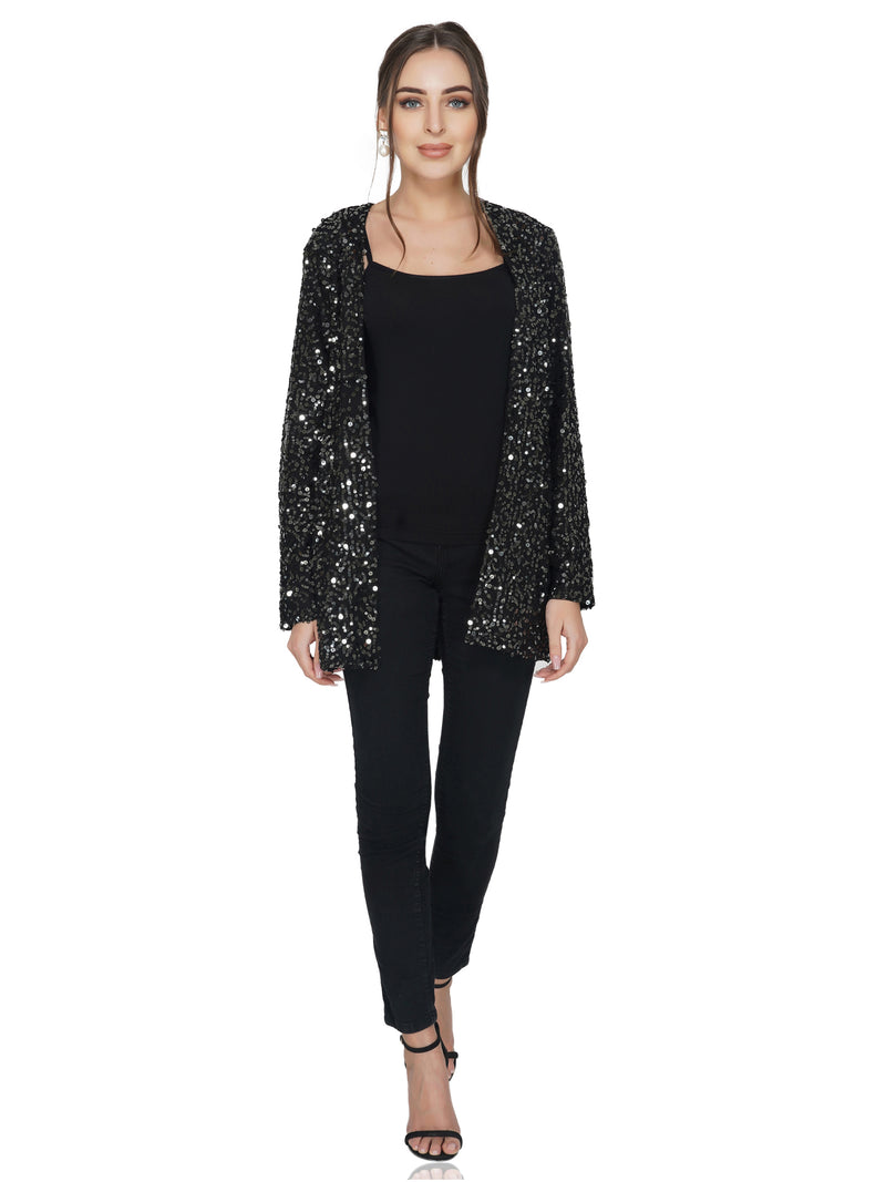Black Sequin Open Jacket