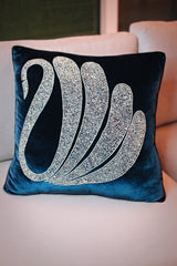 Blue Plush Embellished Cushion Cover