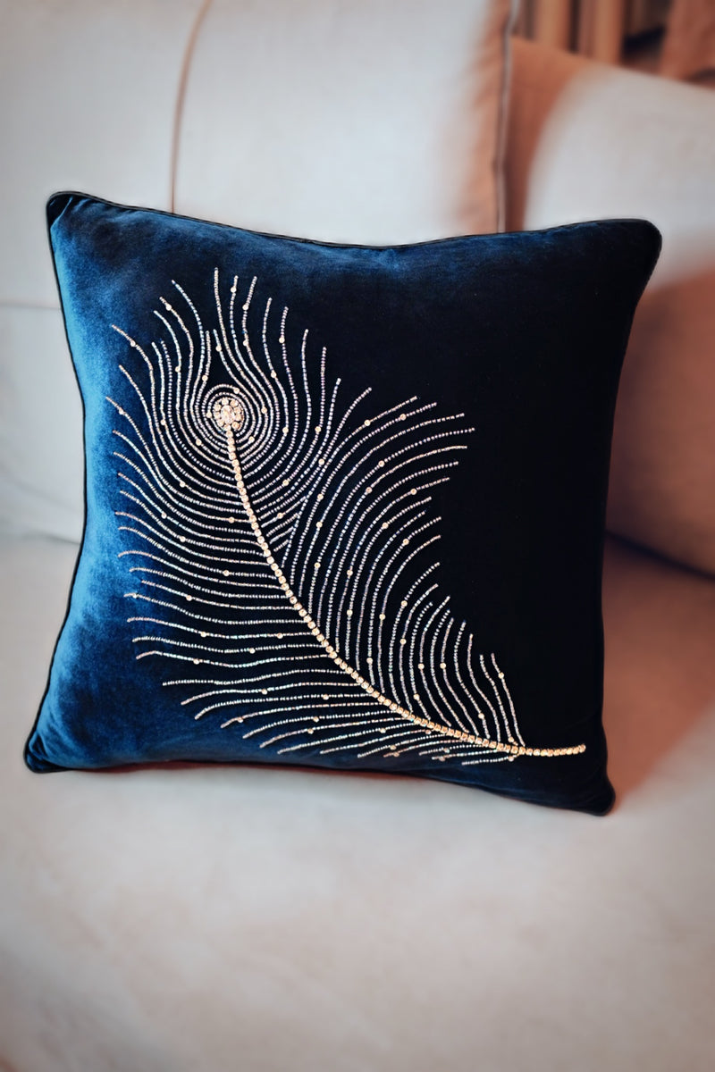 Peacock Hand Embellished Cushion Cover