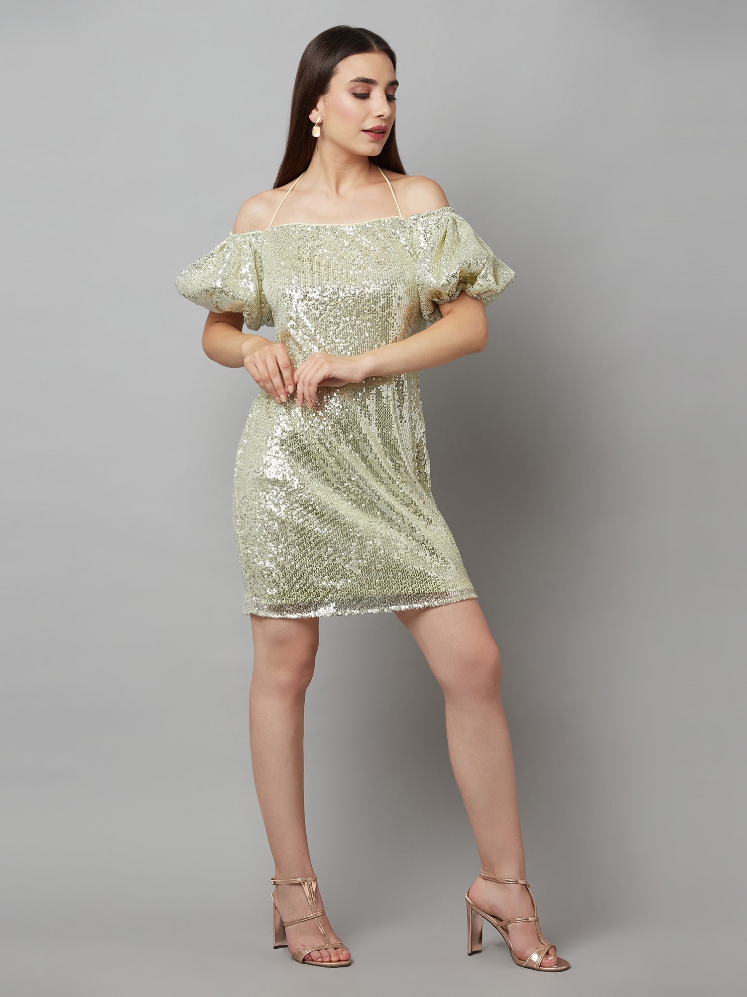 glistening puffed sleeve dress