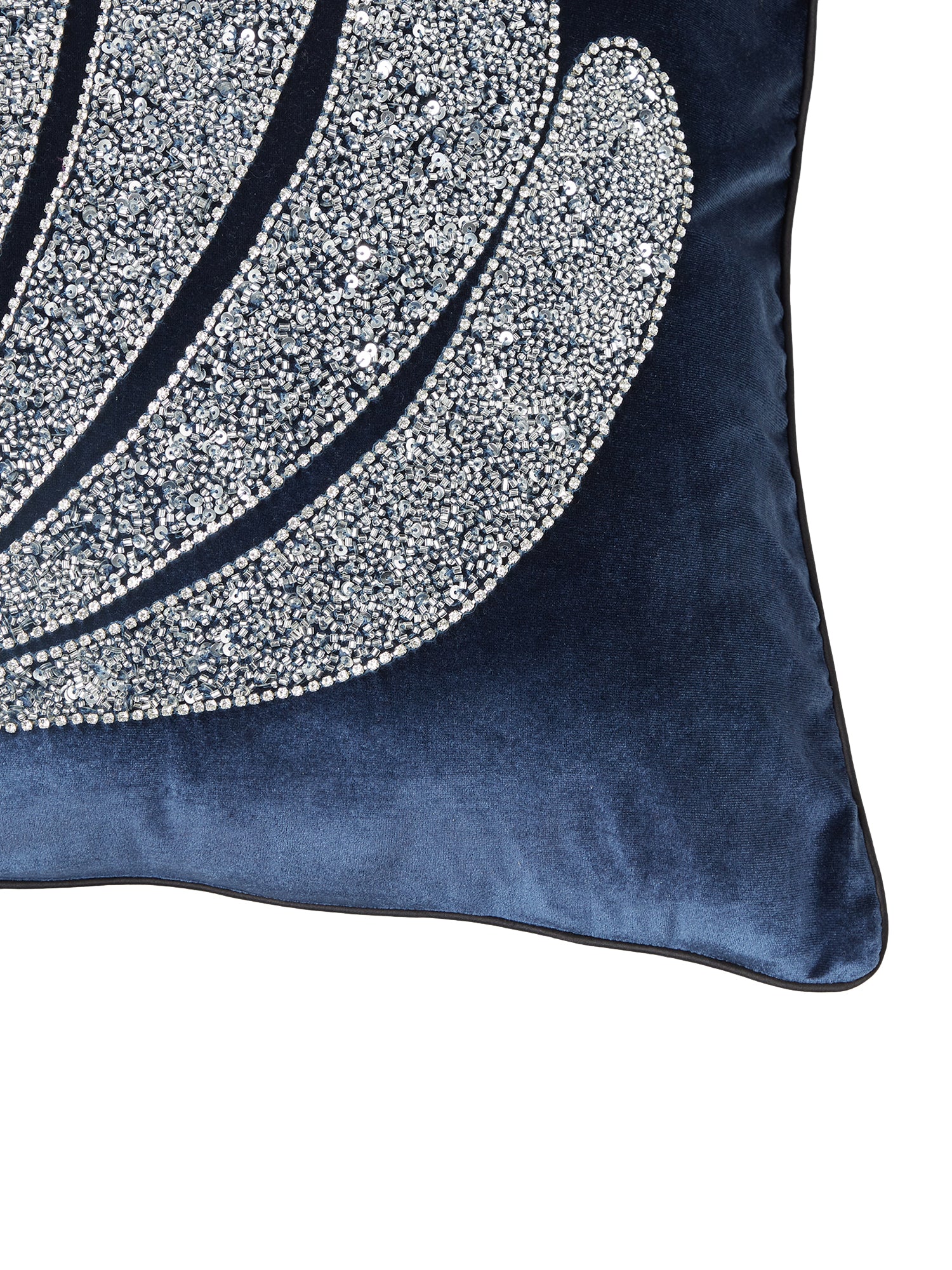 blue plush embellished cushion