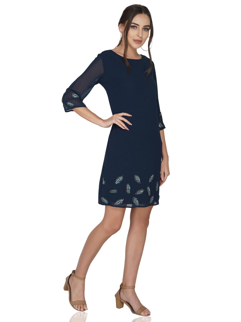 Attic Salt Beaded Leaf Border Dress