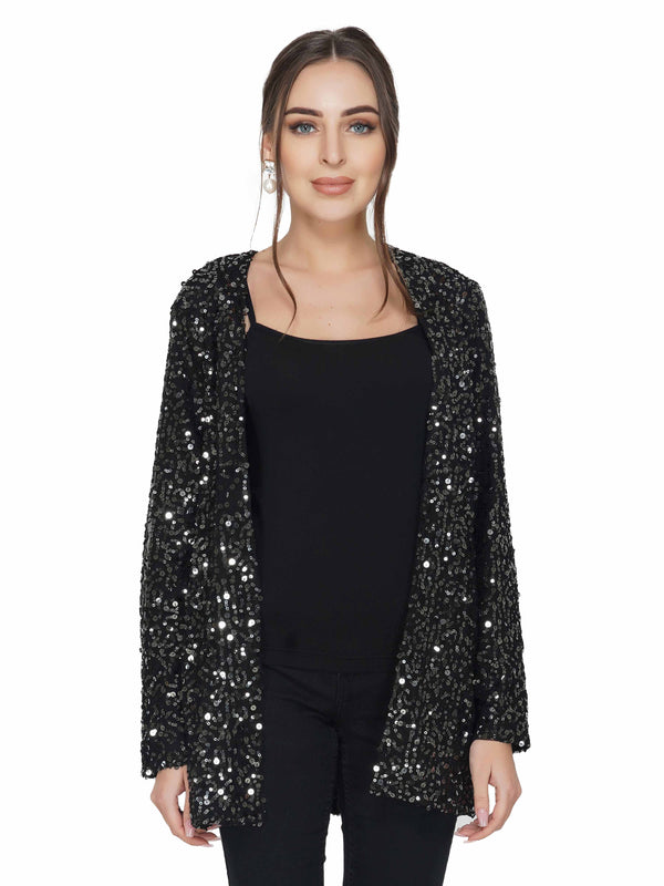 Attic Salt Black Sequin Open Jacket