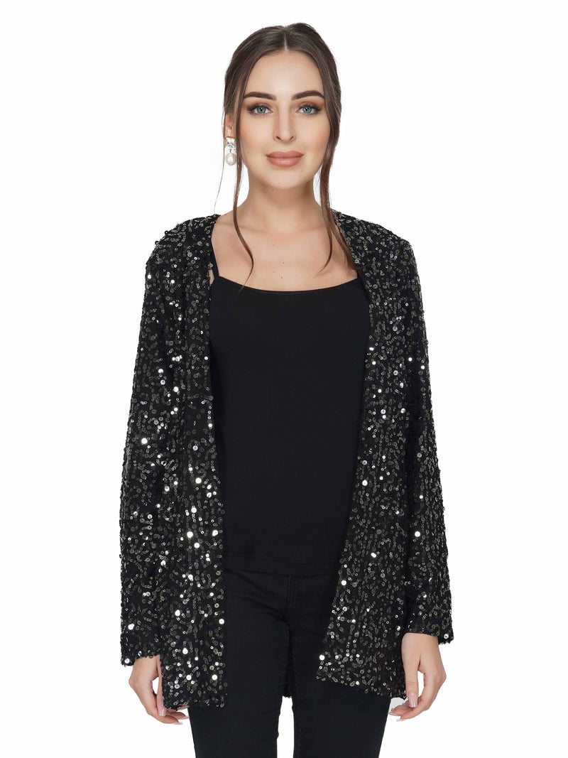 Attic Salt Black Sequin Open Jacket