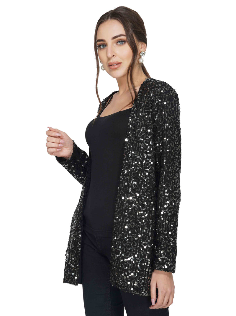 Attic Salt Black Sequin Open Jacket