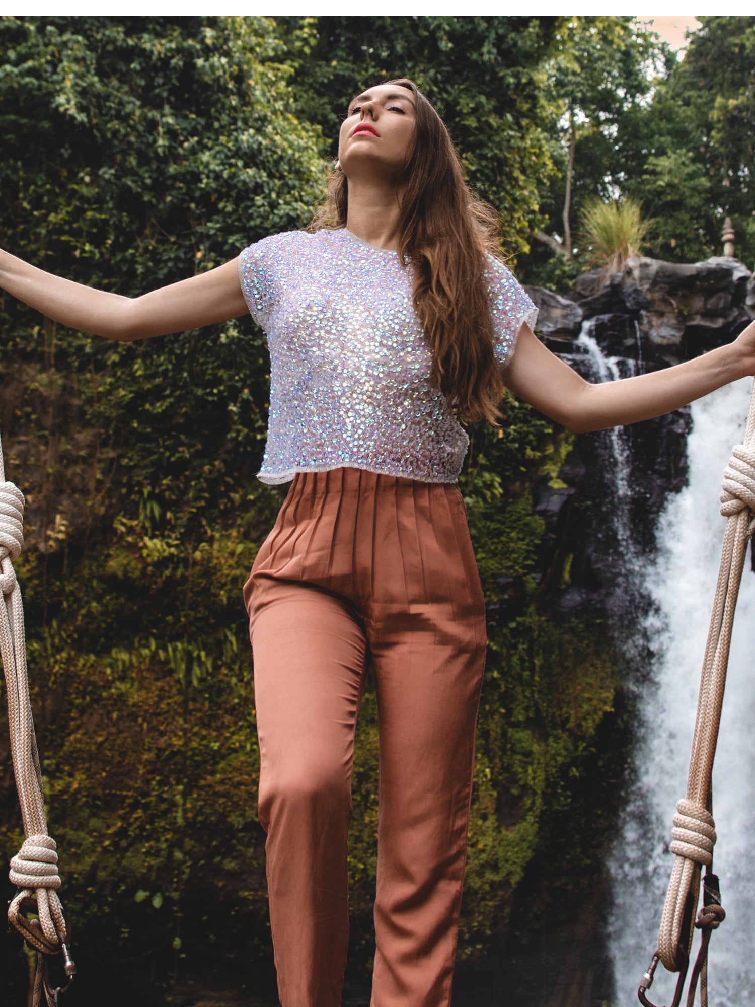  d rainbow sequin mesh top