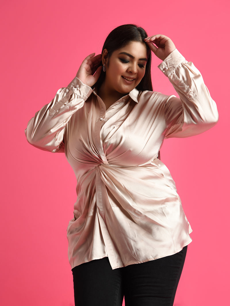 Attic Curves Satin Soft Ruched Shirt