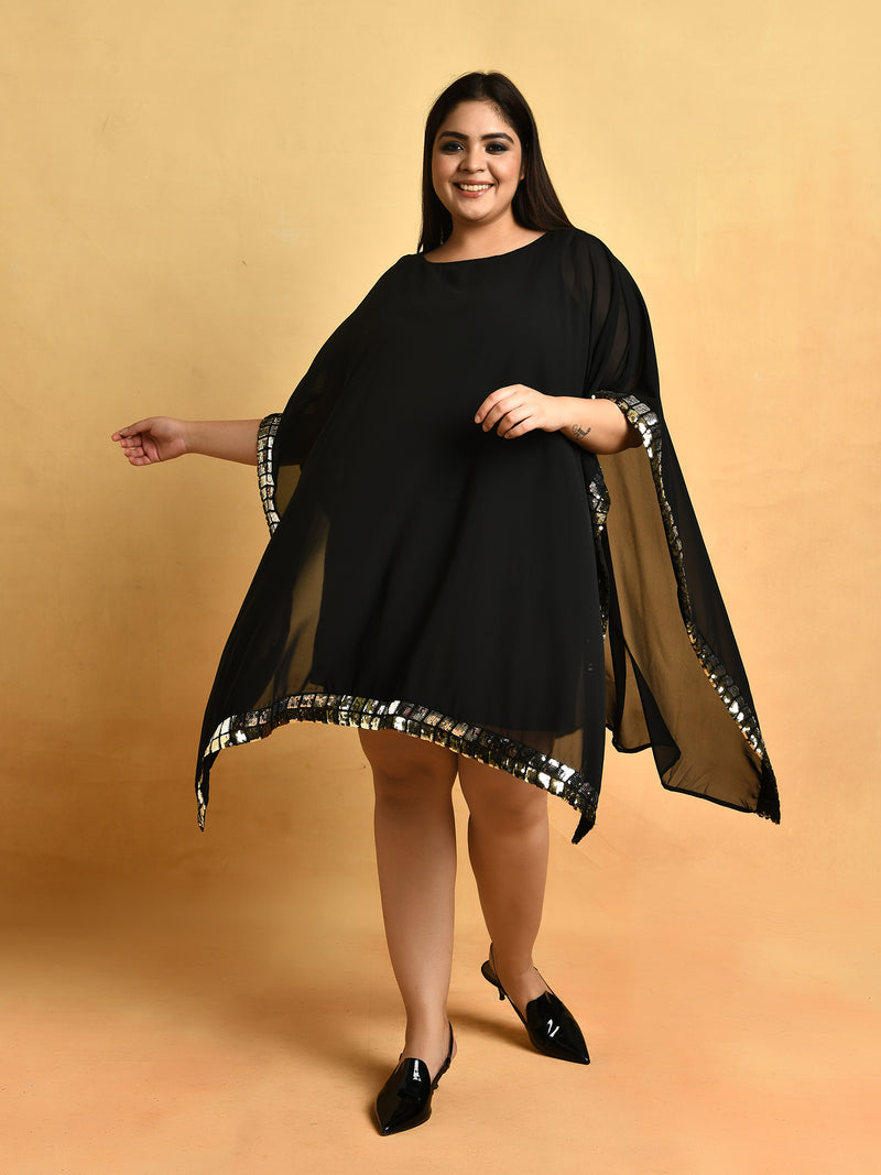 Attic Curves Dual Tone Sequins Cape Dress