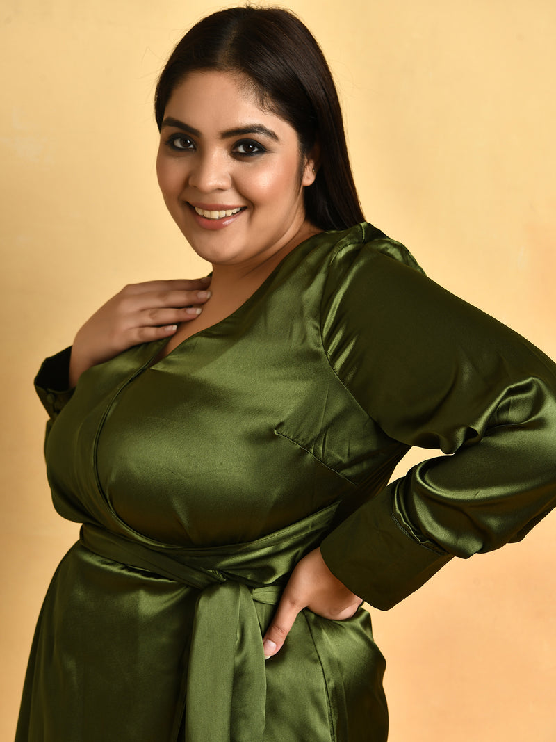 Attic Curves Olive Shade Wrap Dress