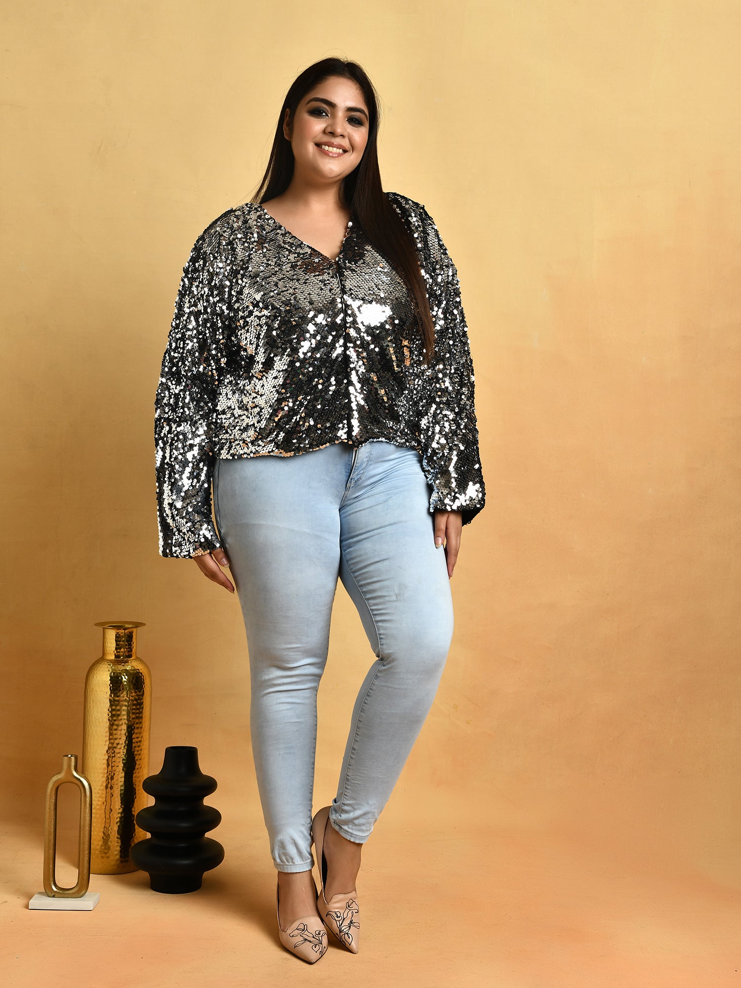 attic curves flowy jacket with sequins