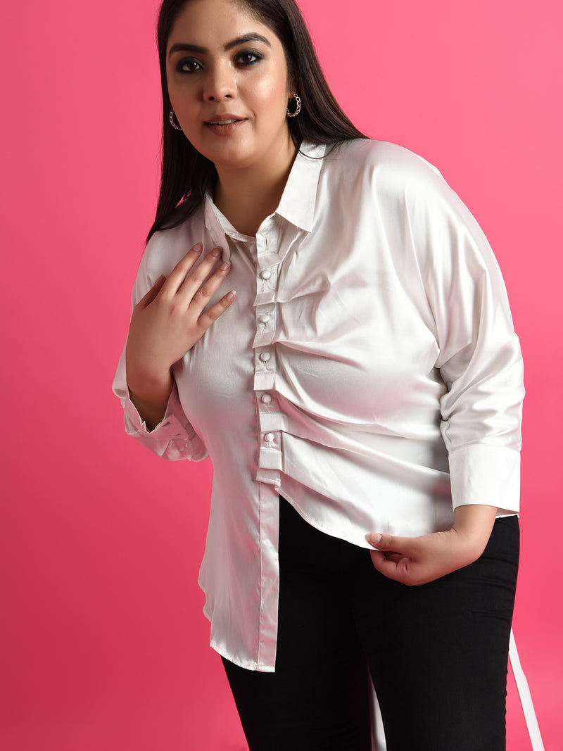 Attic Curve White Party Pleated Shirt