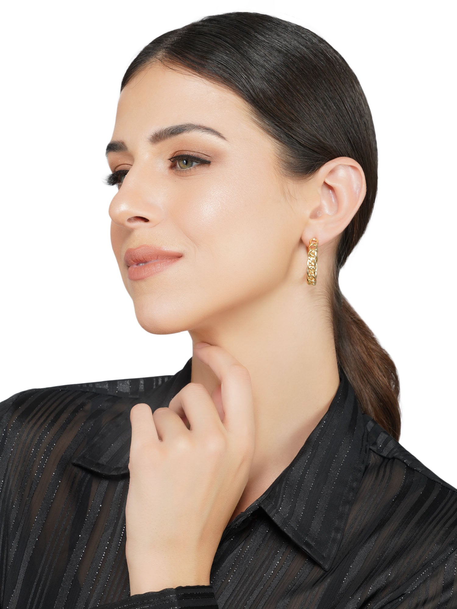 chain hoop gold earrings