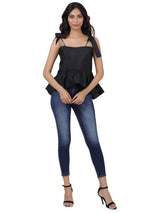 Simona Black Bow Peplum Top