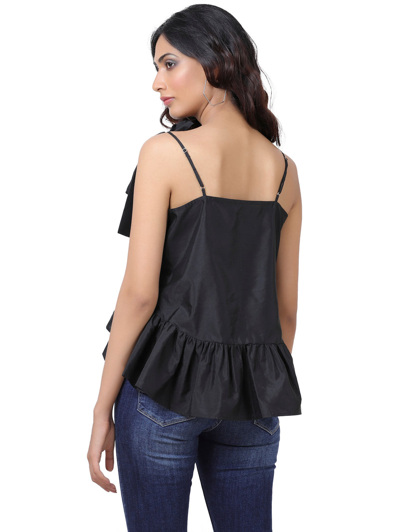 Simona Black Bow Peplum Top