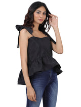 Simona Black Bow Peplum Top