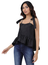 Simona Black Bow Peplum Top