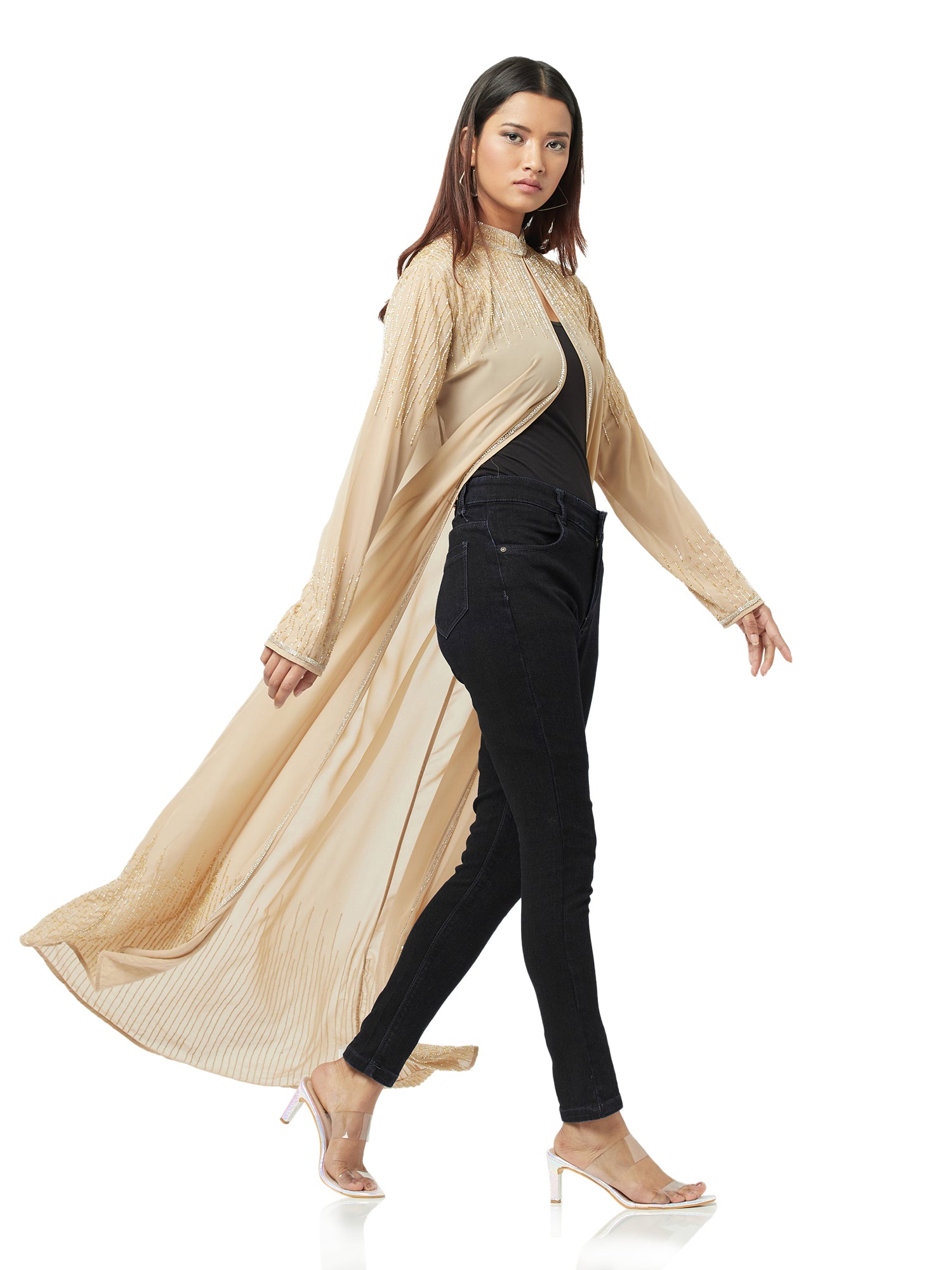 embellished long cape  