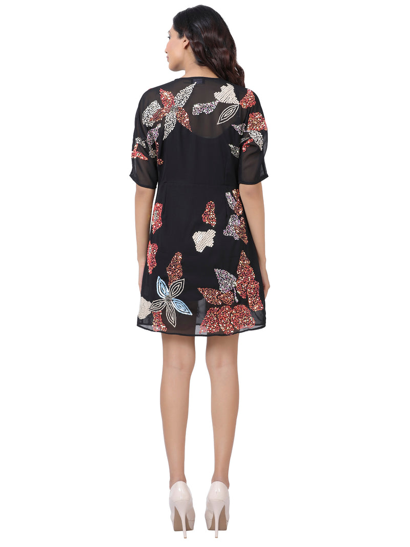Contrast Flower Embroidery Mini